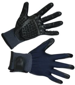 Kerbl Putz- & Massagehandschuh Schwarz / Blau 2 Stk